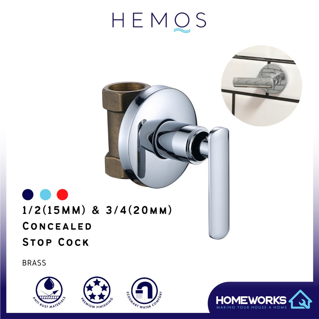 HEMOS 1/2" 15MM & 3/4" 20MM & 1" 25MM BRASS BATHROOM CONCEALED STOP VALVE HM-60015,60020,60025-C