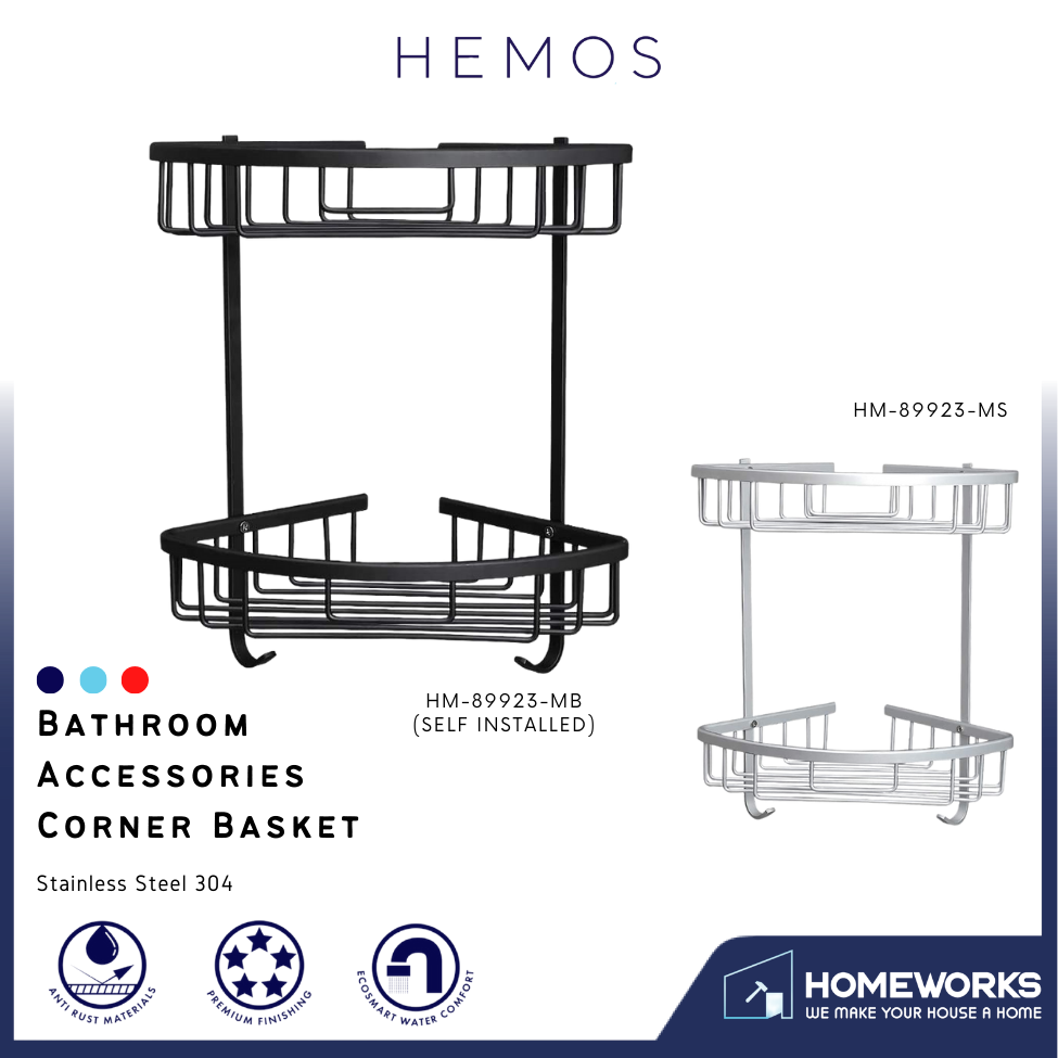 HEMOS BATHROOM FAUCET STAINLESS STEEL SUS 304 DOUBLE C. BASKET HM-89923 (MATE BLACK, SILVER)