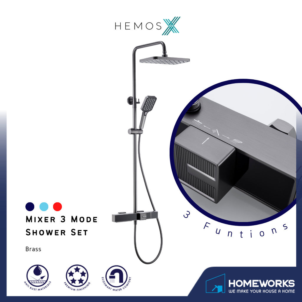HEMOS BATHROOM FAUCET 3 MODE BRASS MIXER RAIN SHOWER SETS SET MANDIAN HM-19082-MG