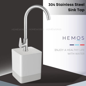 HEMOS KITCHEN FAUCET SUS 304 STEEL PILLAR SINK TAP KEPALA PAIP AIR DAPUR HM-3501-MS