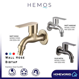 HEMOS BATHROOM FAUCET 304 STAINLESS STEEL WALL HOSE BIB TAP HM-3206