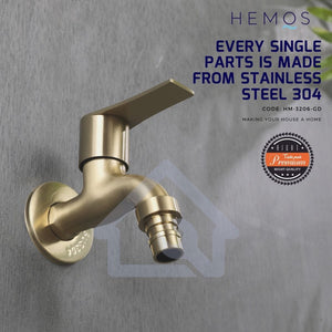 HEMOS BATHROOM FAUCET 304 STAINLESS STEEL WALL HOSE BIB TAP HM-3206