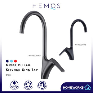 HEMOS KITCHEN FAUCET MIXER HOT COLD PILLAR KITCHEN SINK TAP KEPALA PAIP SEJUK PANAS HM-13001-MB, MG