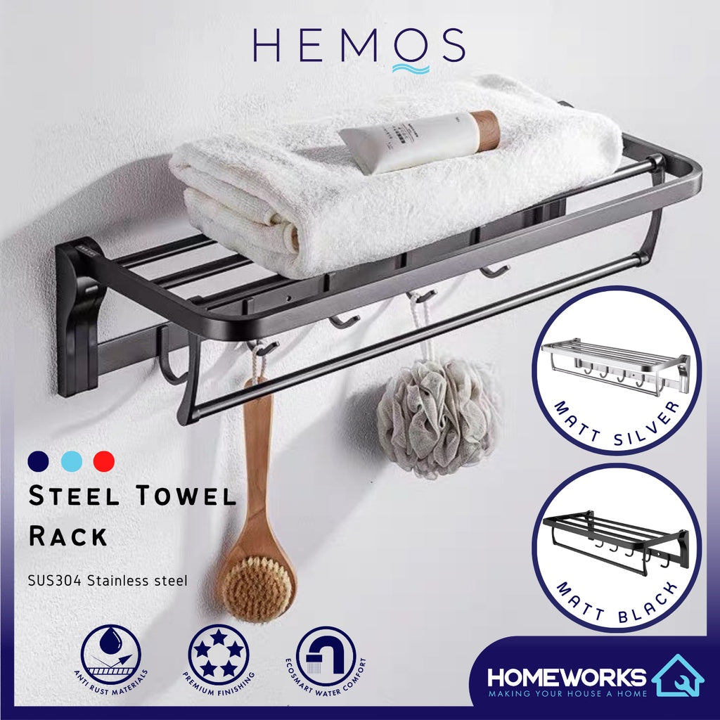 HEMOS BATHROOM FAUCET 304 STAINLESS STEEL TOWEL RACK HOLDER RAK BILIK MANDI HM-81509