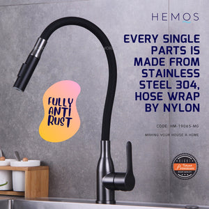 HEMOS KITCHEN FAUCET FLEXIBLE BLACK NYLON HOSE MIXER PILLAR SINK TAP KEPALA PAIP SINKI HM-19065-MG