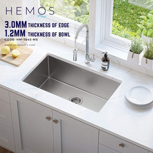 HEMOS NANO SUS 304 STEEL 3.0MM THICKNESS HANDMADE KITCHEN SINK SINGLE DOUBLE BOWL SILVER BLACK