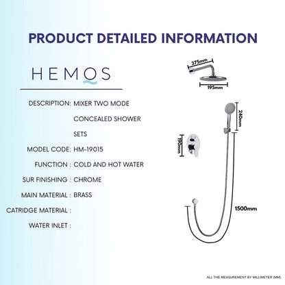 HEMOS BRASS MIXER TWO MODE CONCEALED SHOWER SETS