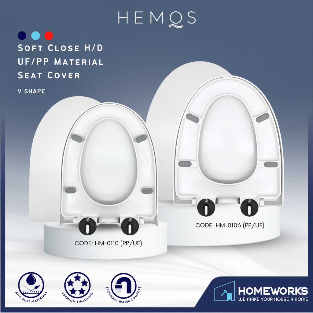HEMOS HEAVY DUTY V SHAPE PP/UF SOFT CLOSING SEAT COVER ADJUSTABLE HINGES PENUTUP TANDAS DUDUK