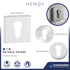HEMOS SOLID SUS304 STAINLESS STEEL PROFILE CYLINDER COVER ROUND/SQUARE ESCUTCHEON KEYHOLE COVER