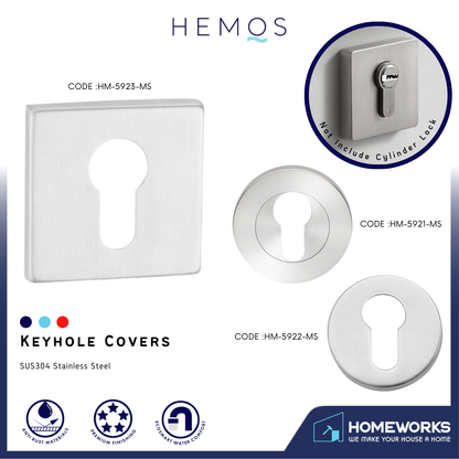 HEMOS SOLID SUS304 STAINLESS STEEL PROFILE CYLINDER COVER ROUND/SQUARE ESCUTCHEON KEYHOLE COVER