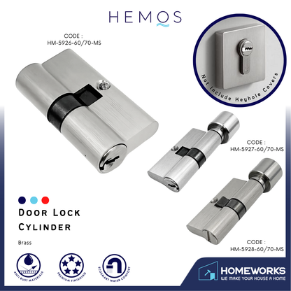 HEMOS 60-70MM DOUBLE KEY/THUMBTURN & KEY/ ONE SIDED THUMBTURN, ANTI THEFT WOODEN CYLINDER
