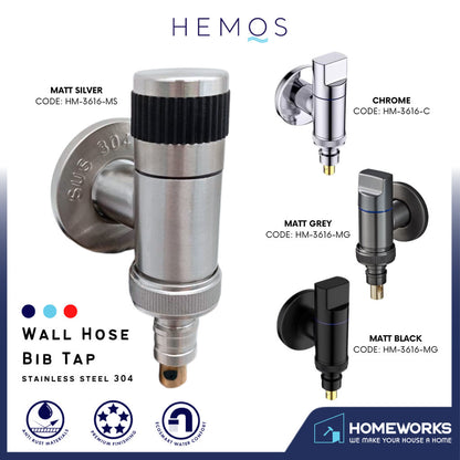 HEMOS BATHROOM TAP SUS 304 WASHING MACHINE AUTO STOP WATER WALL BIB KEPALA PAIP MESIN BASUH HM-3616
