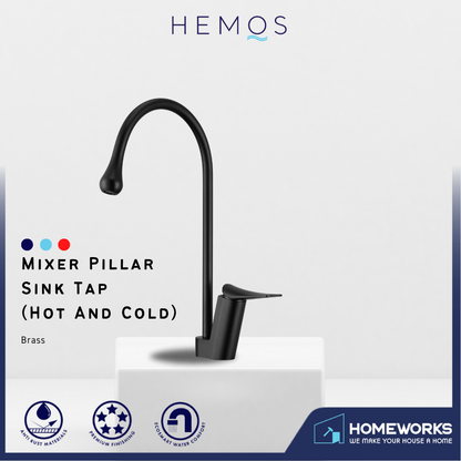 HEMOS BRASS MIXER PILLAR SINK TAP HM-19006 (MATT BLACK)