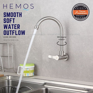 HEMOS BATHROOM FAUCET STAINLESS STEEL SUS 304 WALL SINK TAP HM-3302