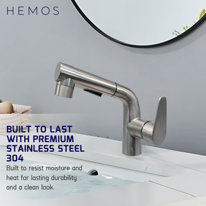 HEMOS BATHROOM FAUCET SUS304 PULL OUT MIXER PILLAR BASIN TAP KAPALA PAIP TANDAS (SILVER) HM-19035-MS