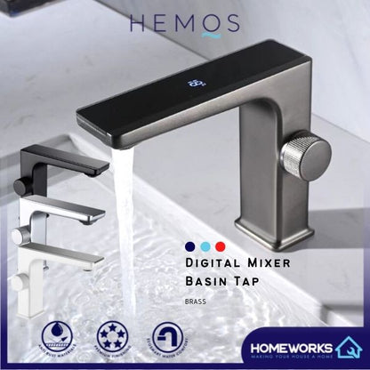 HEMOS BATHROOM FAUCET BRASS LED DIGITAL SQAURE MIXER BASIN TAP KEPALA PAIP ELEKTRONIK HM-19044