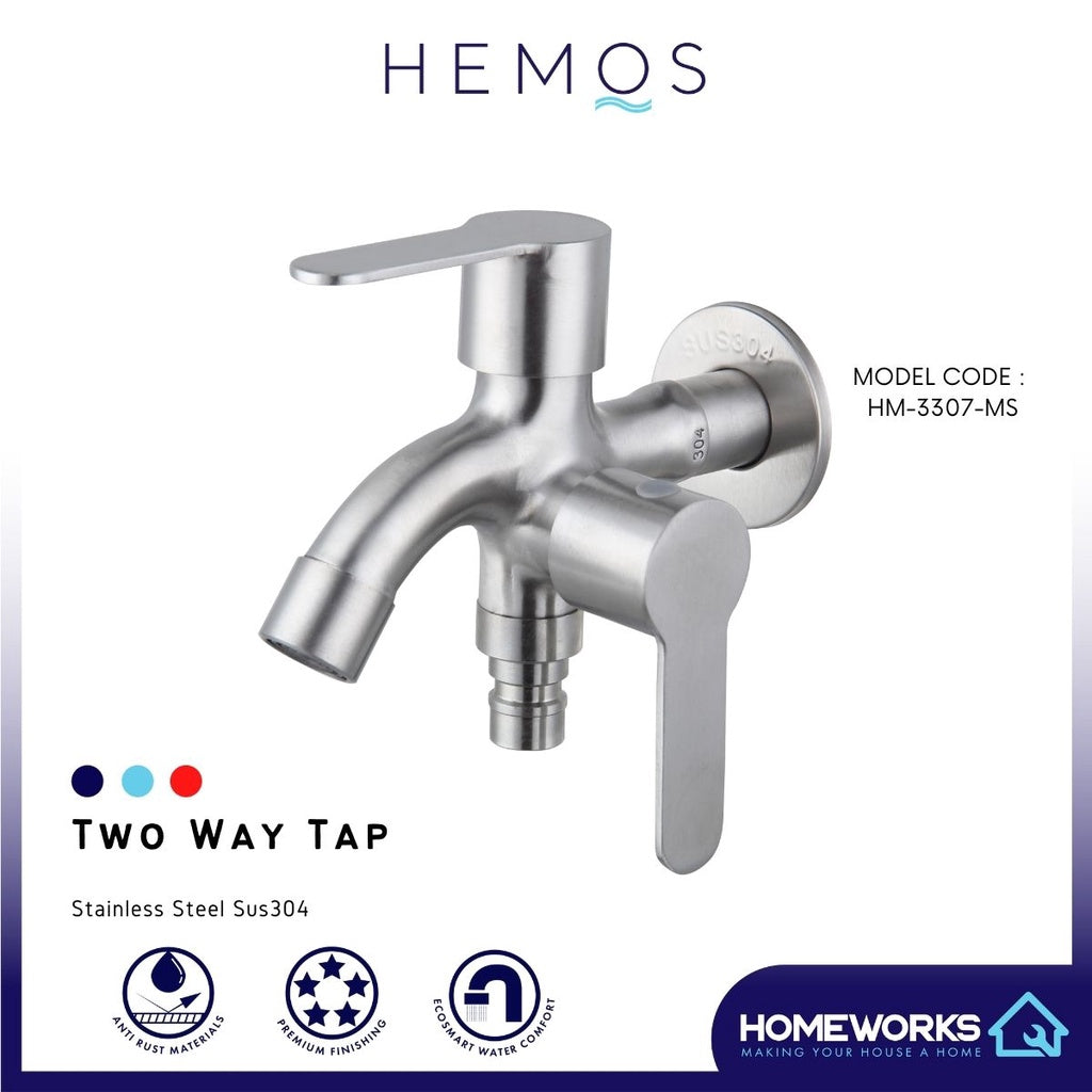 HEMOS BATHROOM FAUCET STAINLESS STEEL SUS 304 2 IN 1 TWO WAY TAP HM-3307