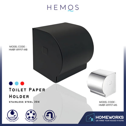 HEMOS BATHROOM FITTING SUS 304 TOILET PAPER ROLL HOLDER WITH COVER KOTAK TISU HMBF-89917-MS,MB