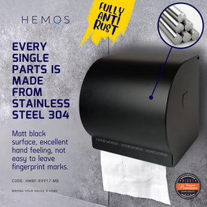 HEMOS BATHROOM FITTING SUS 304 TOILET PAPER ROLL HOLDER WITH COVER KOTAK TISU HMBF-89917-MS,MB