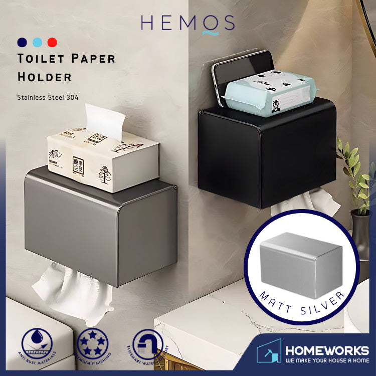 HEMOS BATHROOM FITTING SUS 304 TOILET PAPER HOLDER WITH COVER KOTAK TISU HM-89927-MS,MB
