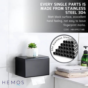 HEMOS BATHROOM FITTING SUS 304 TOILET PAPER HOLDER WITH COVER KOTAK TISU HM-89927-MS,MB