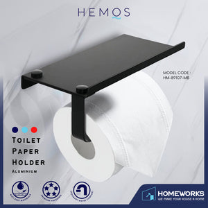 HEMOS BATHROOM FITTING ALUMINIUM TOILET PAPER ROLL PHONE HOLDER PEMEGANG TISU HM-89107 (MATTE BLACK)