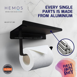 HEMOS BATHROOM FITTING ALUMINIUM TOILET PAPER ROLL PHONE HOLDER PEMEGANG TISU HM-89107 (MATTE BLACK)