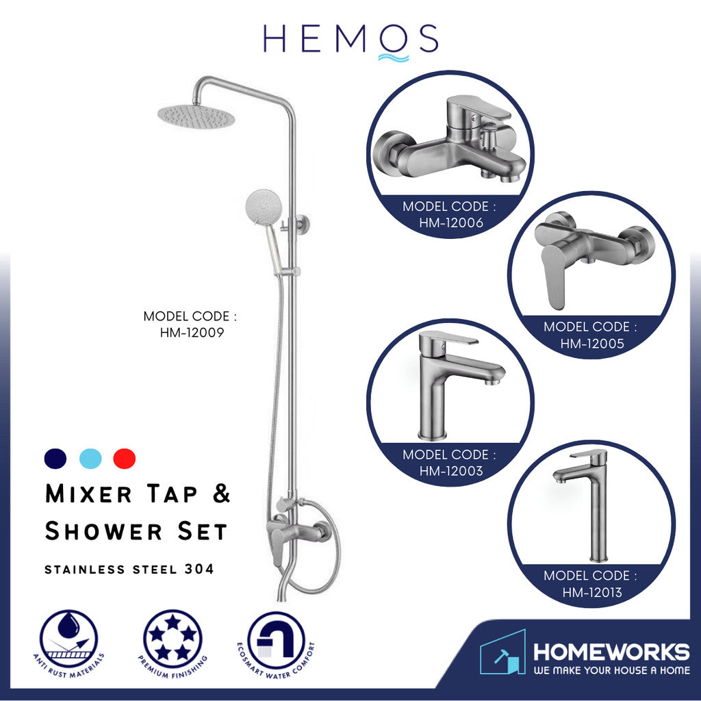 HEMOS STEEL MIXER BASIN TAP MIXER EXPOSED BATH SHOWER WITH TAP 3 MODE SHOWER SET HM-12SERIES