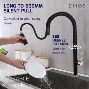 HEMOS KITCHEN FAUCET STEEL PULL OUT HOT COLD WATER MIXER PILLAR SINK TAP HM-19020