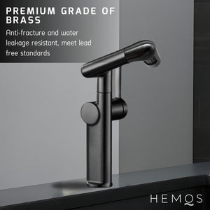HEMOS BATHROOM BRASS 360° SWIVEL FOLDING 5 FUNCTION WATER MODE MIXER BASIN TAP MATT GREY HM-19098-MG
