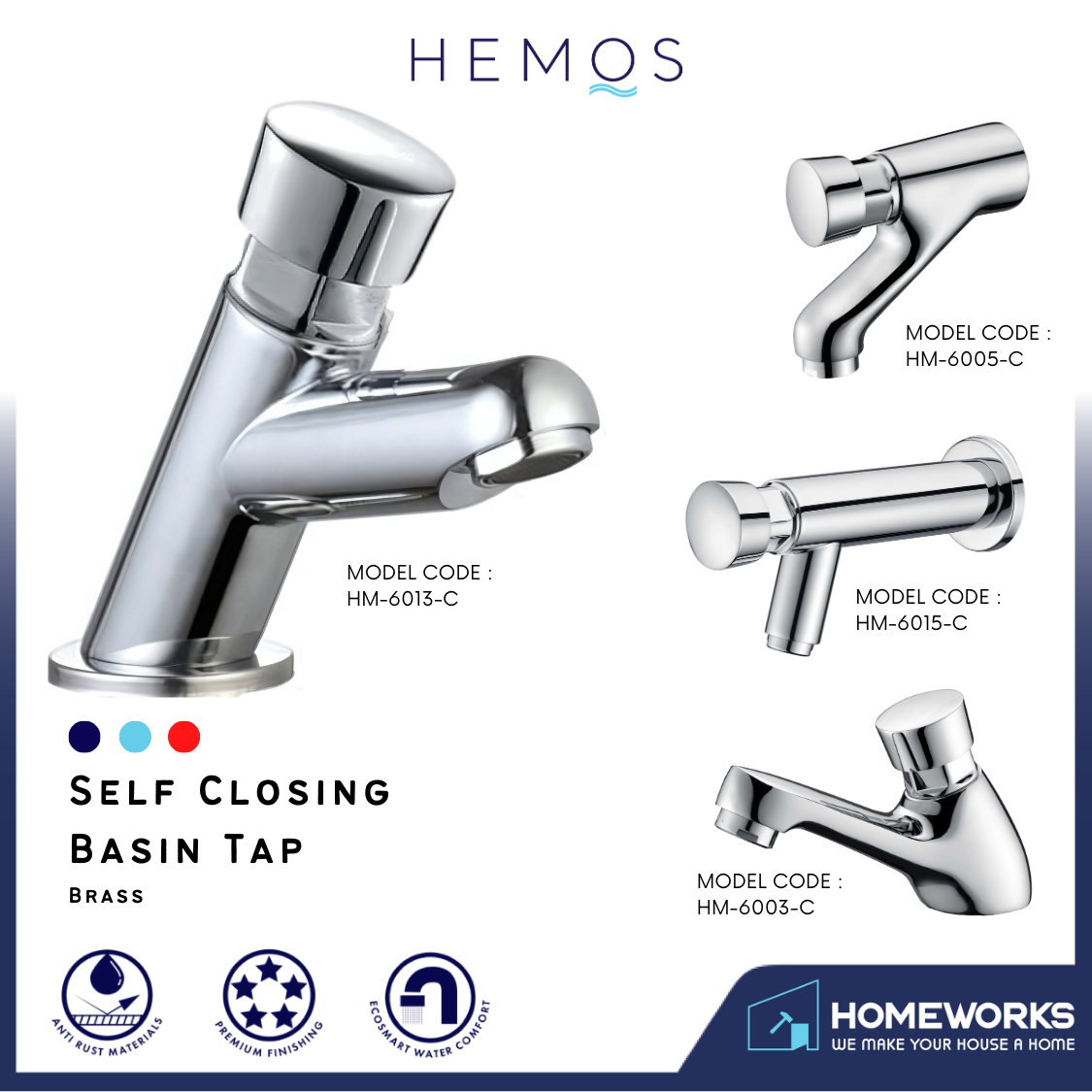 HEMOS BRASS AUTO SELF CLOSING TIME DELAY PILLAR WALL BASIN TAP AUTO TUTUP KEPALA PAIP AIR