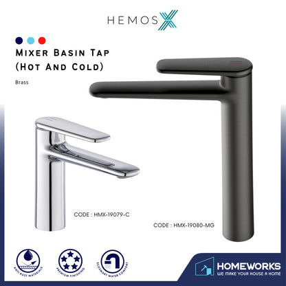 HEMOS BATHROOM FAUCET BRASS MIXER HOT COLD PILLAR BASIN TAP KEPALA PAIR BILIK AIR HMX-19079,19080