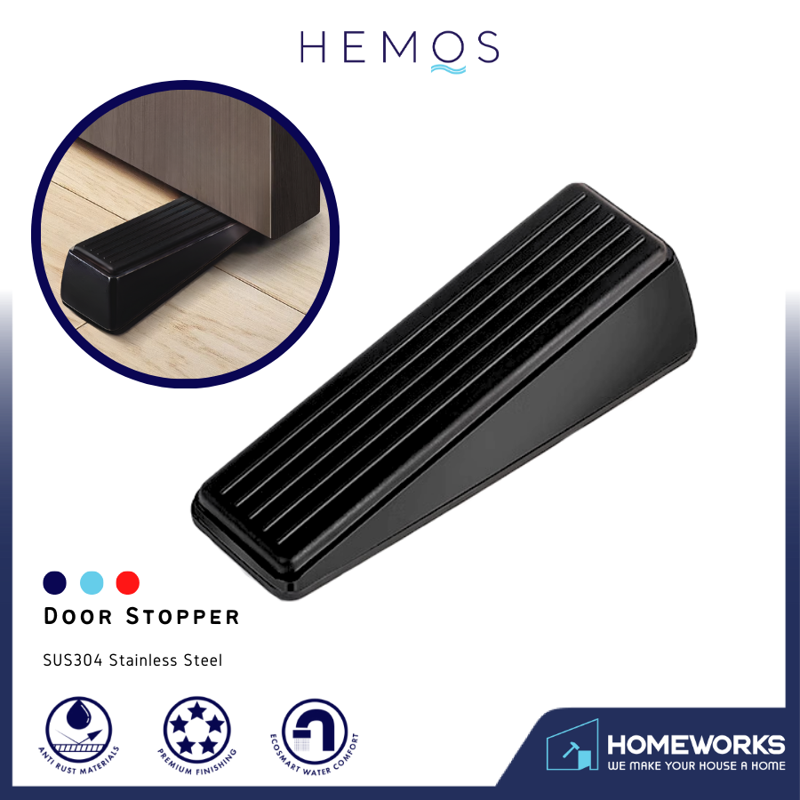 HEMOS STAINLESS STEEL HEAVY DUTY DOOR STOPPER FOR BOTTOM OF DOOR NON-SCRATCH & ANTI-SLIP HM-5909-MB