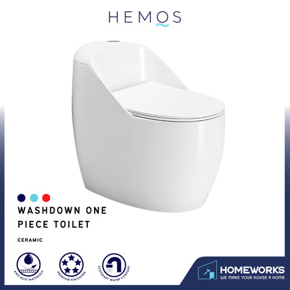 HEMOS BATHROOM CERAMIC WASHDOWN ONE PIECE TOILET BOWL ONE PRESS FLUSH JAMBAN BILIK AIR HM-713-250-W