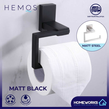 HEMOS BATHROOM FITTINGS SUS 304 WALL MOUNTED PAPER HOLDER PEMEGANG TISU HM-82807 (MATT BLACK,SILVER)