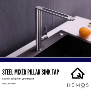 HEMOS KITCHEN FAUCET SUS 304 STAINLESS STEEL MIXER DESIGNER PILLAR SINK TAP WITH LONG SPOUT HM-19003