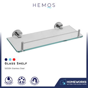 HEMOS BATHROOM FAUCET STAINLESS STEEL SUS 304 GLASS SHELF HM-83805 (MATT SILVER)