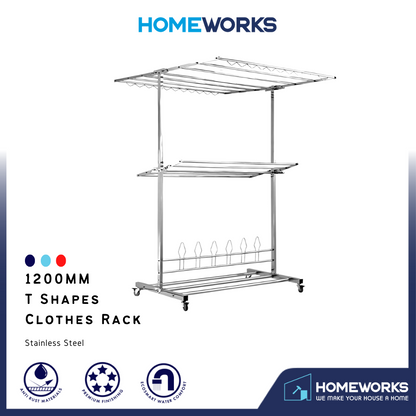 1200MM STAINLESS STEEL T-SHAPE FOLDABLE CLOTHES RACK GMH-2300