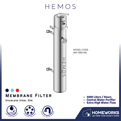 HEMOS 120MM X 875MM 304 STEEL EXTRA HIGH WATER FLOW 5000L/H MEMBRANE FILTER PURIFIER OUTDOOR HM-1388-MS