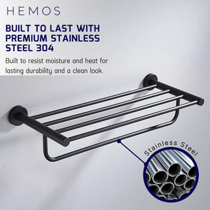 HEMOS BATHROOM FITTING SUS 304 CLOTHES TOWELS HOLDER RAK BILIK MANDI HM-83809 (MATT BLACK, SILVER)