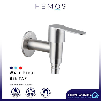 HEMOS BATHROOM FAUCET STAINLESS STEEL SUS 304 WALL HOSE BIB TAP HM-3316