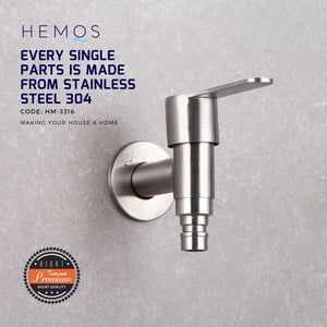 HEMOS BATHROOM FAUCET STAINLESS STEEL SUS 304 WALL HOSE BIB TAP HM-3316