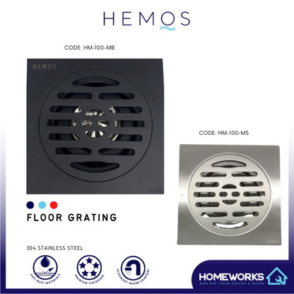 HEMOS BATHROOM FITTINGS STAINLESS STEEL SUS 304 OUTDOOR INDOOR BLACK FLOOR GRATING HMBF-100