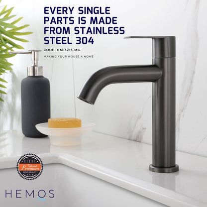 HEMOS BATHROOM FAUCET SUS 304 PILLAR BASIN TAP KEPALA PIAP HM-3213 (GUNMETAL GREY, GOLD, SILVER)