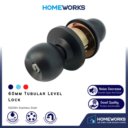 60MM SUS304 STAINLESS STEEL CYLINDRICAL HOUSE ROOM DOOR LOCK TOMBOL PINTU MATT BLACK ACL-1100