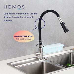 HEMOS KITCHEN FAUCET SUS 304 BLACK FLEXIBLE SILICONE TWINS HOSE PILLAR SINK TAP HM-3201F,3208F-MS