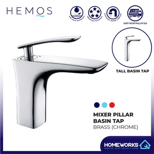 HEMOS BRASS MIXER PILLAR BASIN TAP HM-19007 AND MIXER TALL PILLAR BASIN TAP HM-19008
