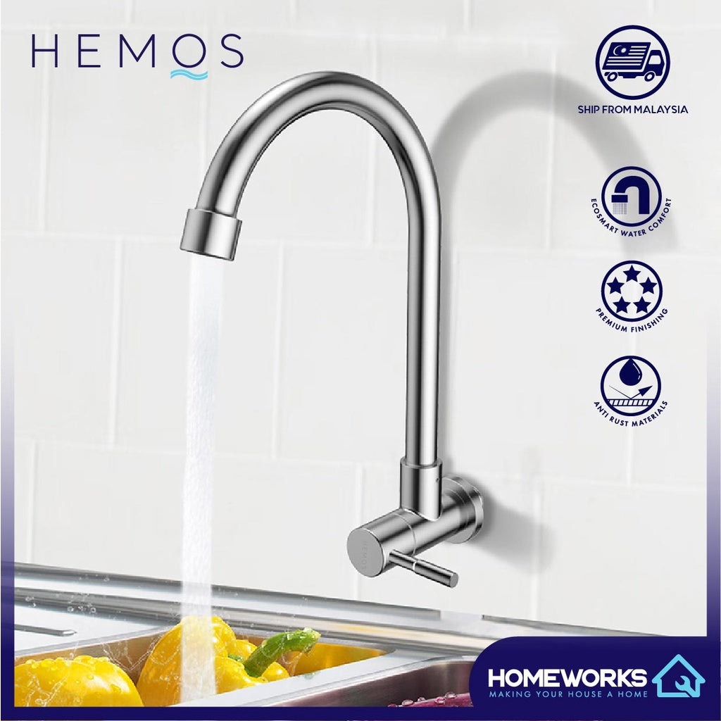KITCHEN FAUCET STAINLESS STEEL SUS 304 WALL MOUNTED SINK TAP HM 3112