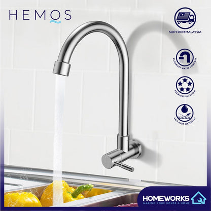 KITCHEN FAUCET STAINLESS STEEL SUS 304 WALL MOUNTED SINK TAP HM 3112
