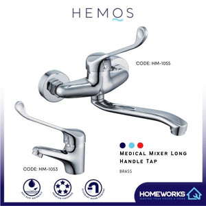 HEMOS PILLAR MEDICAL MIXER LONG HANDLE WALL MOUNT BASIN SINK TAP KEPALA PAIP HOSPITAL HM-1053,1055-C